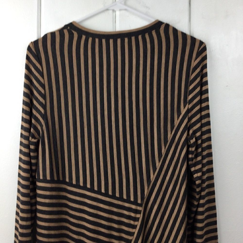 Cabi Striped Tee Tan & Gray Stripes Asymmetrical Hem Tunic, Size Small - Picture 9 of 10